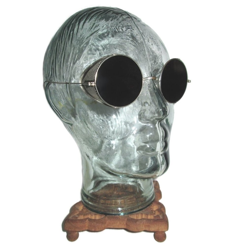 Antique Smoky Shield Sunglasses Goggles Spectacles Vtg Steampunk Safety Glasses